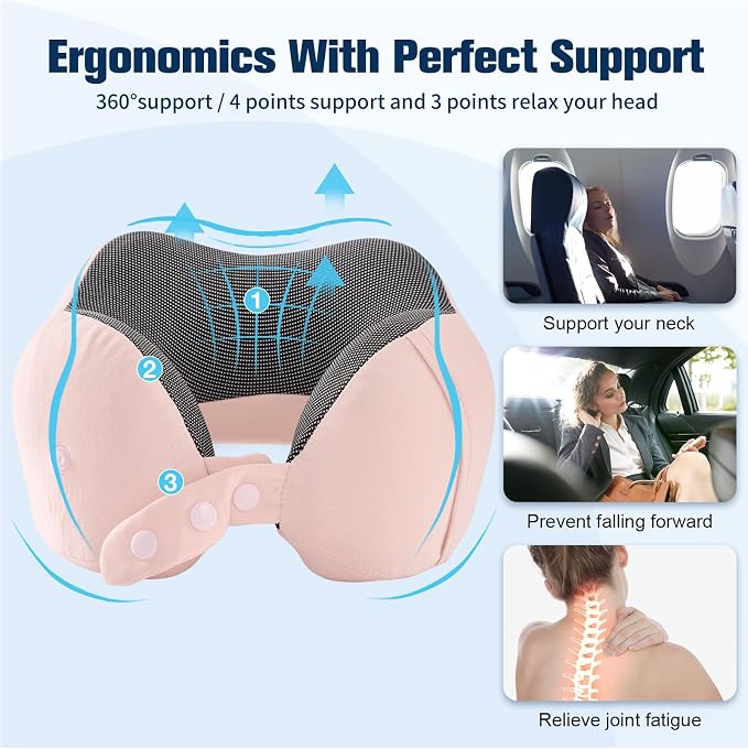 Cirorld Neck Pillow for Traveling, Travel Pillows for Airplanes,100% Pure Memory Foam Travel Neck Pillow, Adjustable Flight Pillow, Portable Plane Accessories with Eye Mask, Earplugs, Carry Bag