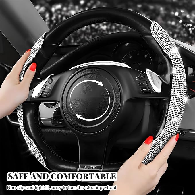 2 PCS Steering Wheel Cover, Segmented Car Wheel Covers with Crystal Rhinestones, Non-Slip Protector Bling Sparkly Decoration for Most Steering Wheels, Car Accessories (Green)