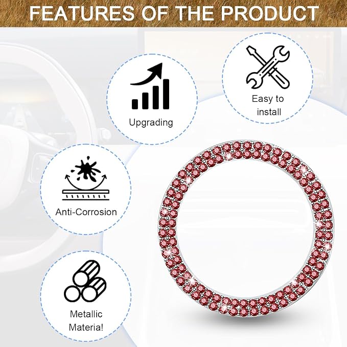 Bling Car Engine Start Ring Decals, 2PCS Sparkling Crystal Rhinestone Vehicle Push to Start Button Sticker, Diamond Auto Key Ignition Knob Decorative Ring, Universal for Vehicles (Red)