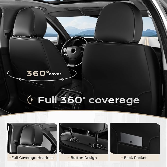 Coverado Car Seat Covers, Seat Covers for Cars, Waterproof Leather Auto Seat Protectors, Leather Car Seat Cushion, Car Interiors Accessories Universal Fit for Most Cars
