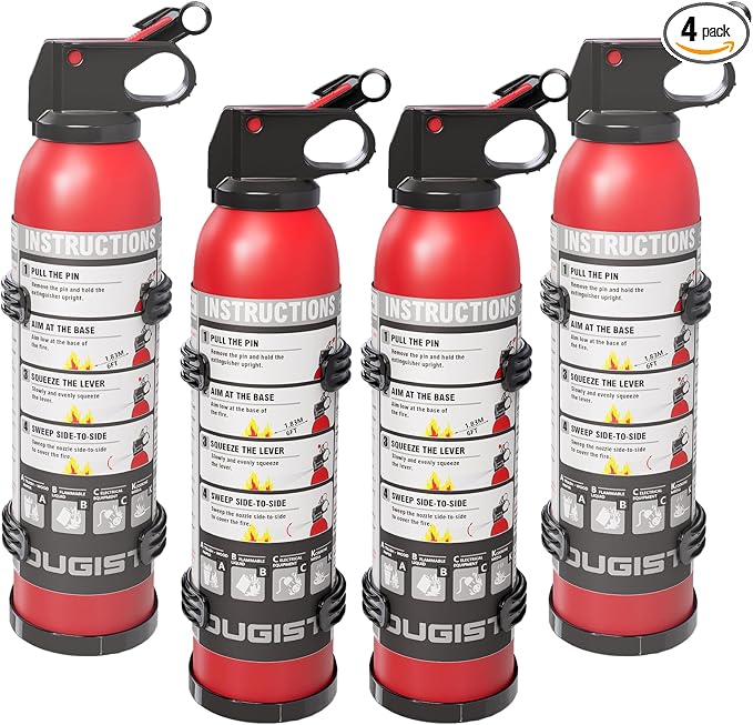 Small Fire Extinguisher for Home & Car – (4-Pack, 1.32lb Each) Portable ABC Chemical Powder Fire Extinguishing Spray | for Kitchen Grease, Electrical, Vehicle & Garage Fires, Easy to Use