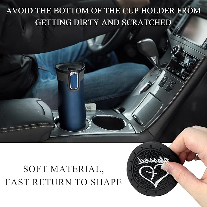 KVAEY 2 PCS Car Cup Holder Coasters, 2.76 Inch Anti Slip Vehicle Drink Mats with Cute Blessed Cross and Heart, Shockproof, Universal Car Accessories (Red, 2 PCS)