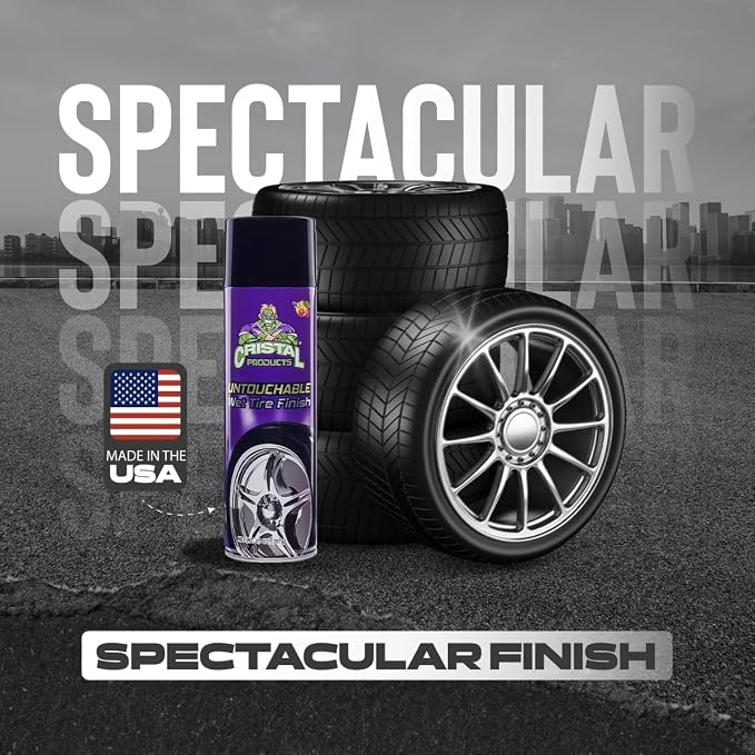 Cristal Products Untouchable TireShine Spray Spray 4PK – Long-Lasting Wet Tire Finish for Deep Gloss & Protection – Waterproof, No-Sling Formula, Easy Application Tire Shine & Cleaner (52 oz Total)