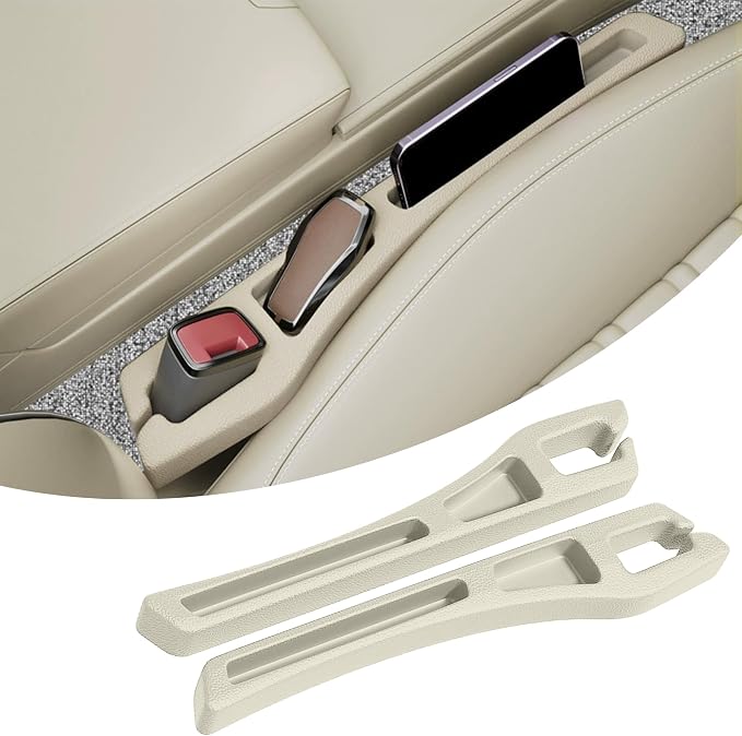 2PCS Car Seat Gap Filler Organizer, Multifunctional Car Gap Filler with Fill and Storage Function for Storing Phones Keys Cards, Universal No Drop Seat Guard for Cars (Beige)
