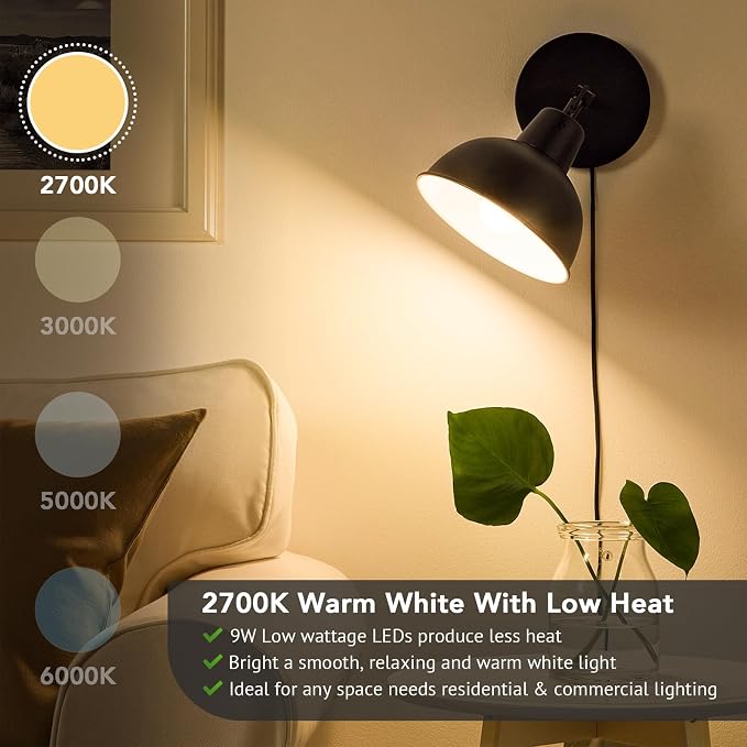 Maylaywood A19 LED Light Bulbs, 60 Watt Equivalent, 2700K Warm White, 850LM, Non-Dimmable, E26 Base, 9W Bright White LED Bulb, 4-Pack