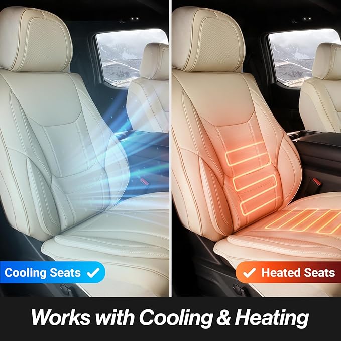 Coverland Custom Truck Car Seat Covers Front Seats for [2014-2018 Chevy Silverado 1500 Crew Cab Bucket Seats] - Protector Water Resistant Leather Memory Form Back Support Seat Cushion [Front-Beige]