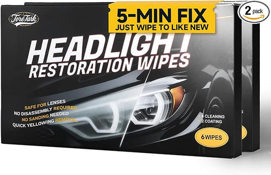 toretark Headlight Restoration Kit Wipes, 5-Min Fix, Restoring to Like-New Condition, Safe for OEM Lens, Headlight Restoration Wipes & Cleaning Wipes, Headlight Cleaner and Restorer Kit 2 Pack