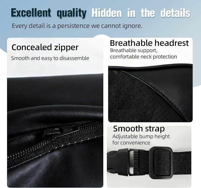 Car Neck Pillow – Premium Memory Foam Headrest with Soft Nappa Leather Feel, Ergonomic Support for Long Drives, Fits Most Vehicles(1, Black)