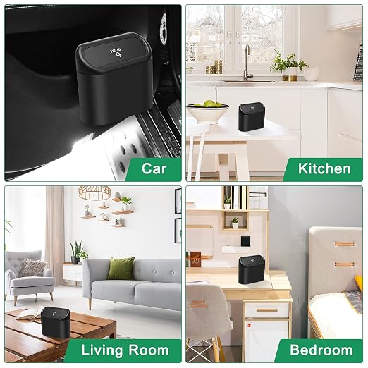 AHIER Small Car Trash Can with Lid, Plastic Mini Car Garbage Can Portable Hanging Holder with 30pcs Bags for Cars, Office, Home