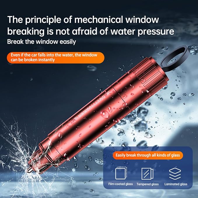 2026 Upgraded Window Breaker and Seatbelt Cutter, Portable Car Safety Hammer, Instantly Glass Breaker Underwater, Car Window Breaker Tool, Life Hammer Car Emergency Escape Tools (Red)
