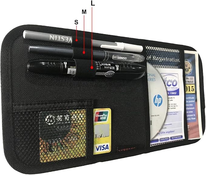 Car Sun Visor Organizer, Auto Visor Holder Interior Accessories Pocket Organizer - Car Registration Holder Document Storage Pouch Pen Holder - Black