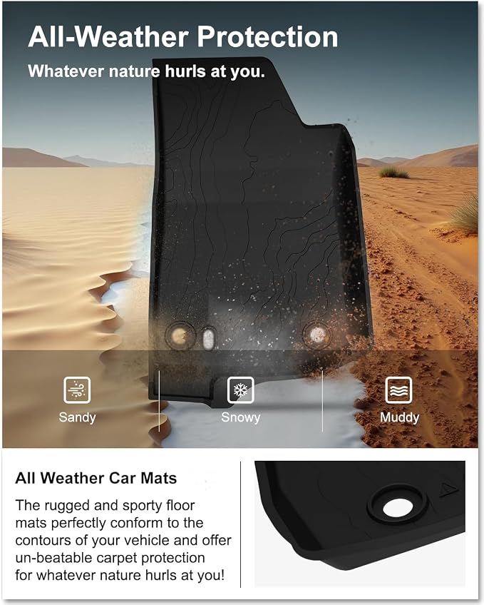 Kiwi Master Floor Mats for 2020-2026 Jeep Gladiator | OEM Replacement 82215626AB, Custom Fit All Weather Car Mats, Heavy Duty TPE Floor Liners, Front & Rear 2 Row Set, Black