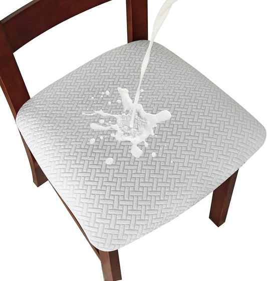 Genina Waterproof Seat Covers for Dining Room Chairs Covers Dining Chair seat Covers Kitchen Chair Covers slipcovers (White, 4 Pcs)