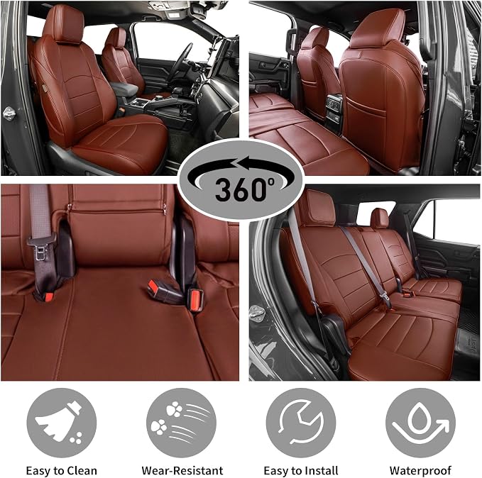 EKR Car Seat Covers Custom Fit for Toyota 4Runner(5 Seats) Full Set | for Toyota 4Runner 2003-2009(Power Front Seats)Full Wrap,Airbag Compatible,Waterproof Pet-resistant,Faux Leather(Burgundy)