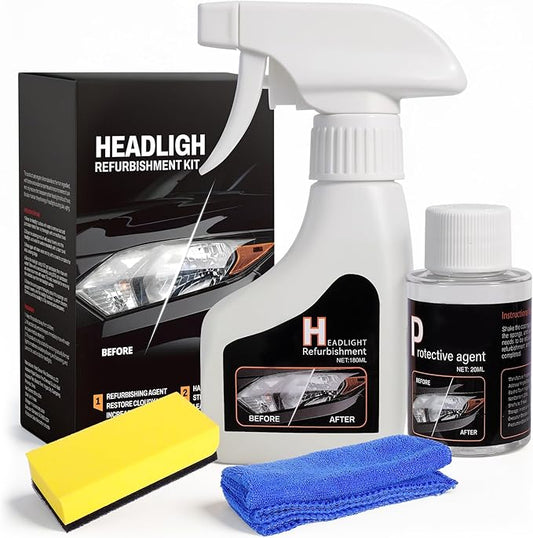 Headlight Restoration Kit Cleaner Restorer: Car Headlamps Oxidized & Yellowed Lens Repair with Protective Coating (180ml Headlight Refurbishment +20ml Protective Agent)