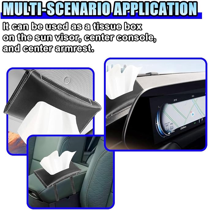 Car Visor Tissue Holder - Leather Tissue Box Holders Car Mask Dispenser - Hanging Car Napkin Holder Auto Tissues Dispenser - Rectangular Mask Holders Sun Visor Accessory for Vehicles (Black)