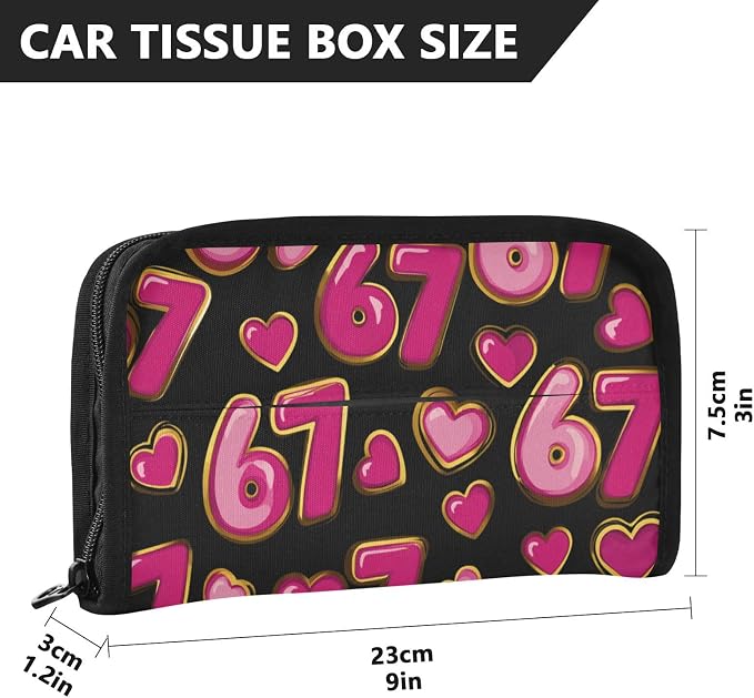 Black 67 Hearts Pink Six Seven Car Tissue Holder Durable Napkin Holder Hanging Tissue Holders Case Car Tissues Bag for Sun Visor Seat Back Universal Auto
