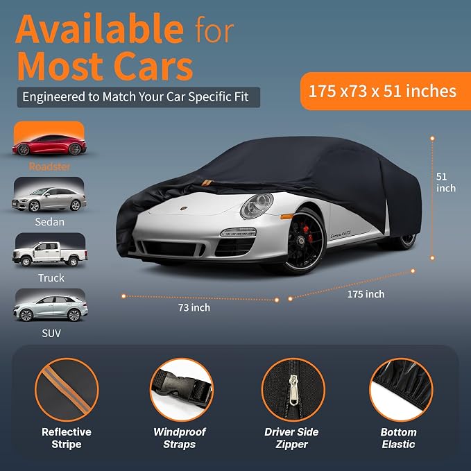Car Cover Outdoor Coupe Covers(Length up to 185 inch) Universal Fit for Porsche 911,Chevrolet Corvette Cavalier Cobalt,Audi A5,BMW 2 Series,Ford Mustang,GT,MX-6,etc,Size C3(See Size Chart)