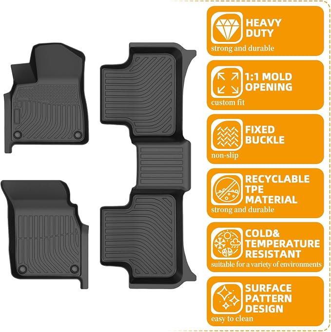 Floor Mats for Audi Q7/SQ7 2017-2026, Q8/SQ8 2019-2025 | for SQ8 e-tron Sportback 2024-2026 TPE Floor Mats, Non-Slip Waterproof Front & Rear Row Accessories