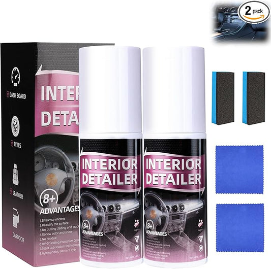 Compensai 2Pcs Car Interior Cleaner,Interior Detailer Spray,Deep Cleaner Polishing,Tire Cleaner,Suitable for Cleaning Rubber, Plastic, Leather Surfaces Inside the Car
