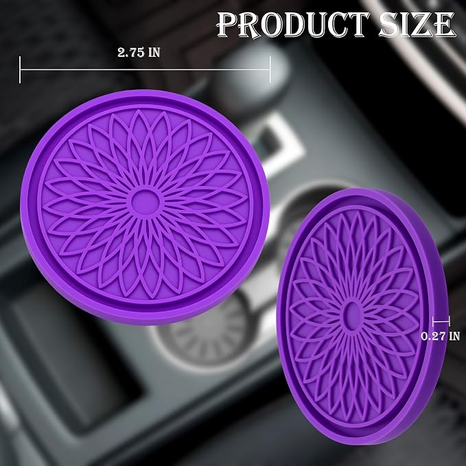 2-Pack Car Cup Holder Coaster Inserts, 2.75 Inch Non-Slip Silicone Liners, Shockproof Drink Holder Mat for Women Men, Universal Fit for Most Vehicles (Purple)