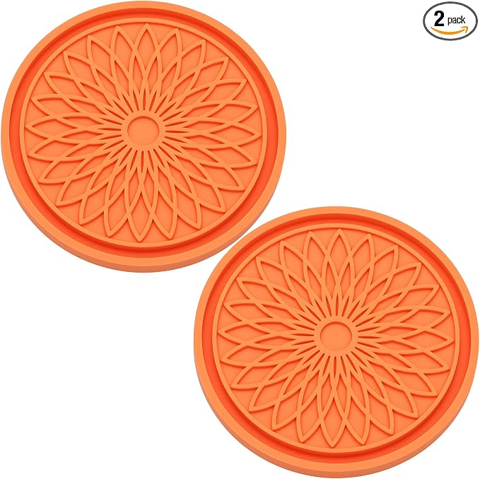 2-Pack Car Cup Holder Coaster Inserts, 2.75 Inch Non-Slip Silicone Liners, Shockproof Drink Holder Mat for Women Men, Universal Fit for Most Vehicles (Orange)