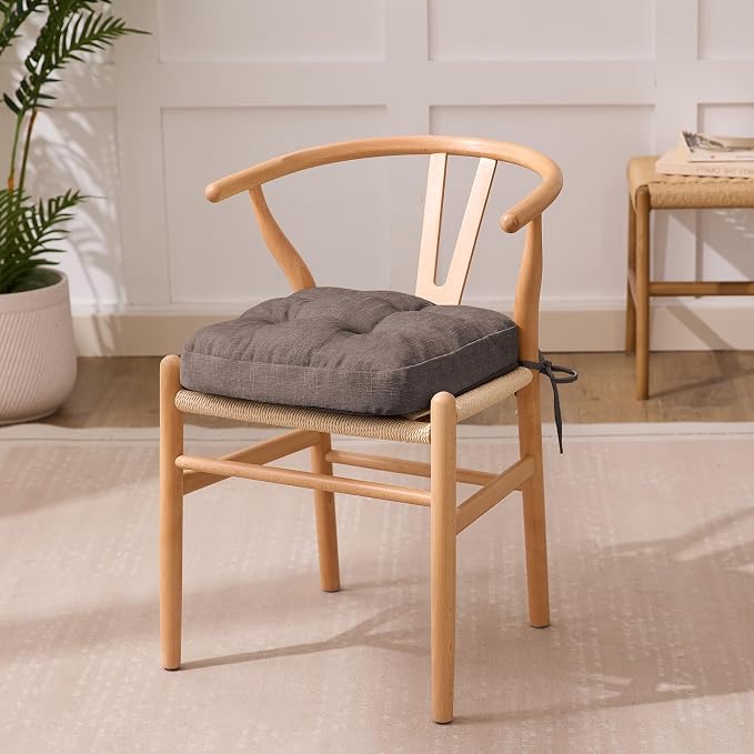 IASEAHK Chair Cushions for Dining Chairs, Dining Chair Cushions, Tufted Indoor Chair Pads with Ties & Non Slip Backing, Seat Cushions for Kitchen Chairs 16.5” x 16.5” x 3.5”, Set of 4, Light Brown