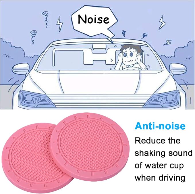Car Coasters, Wisdompro 4 Pack PVC Car Cup Holder Insert Coaster - Anti Slip Universal Vehicle Interior Accessories Cup Mats for Women(2.75" Diameter, Pink)
