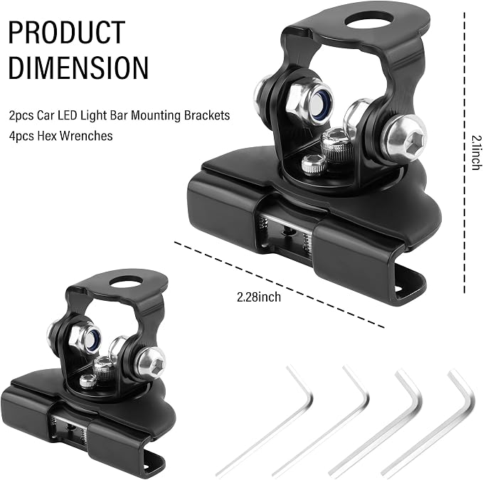2PCS Car LED Light Bar Mounting Brackets with Hex Wrenches,Adjustable Car Accessories Hood Mount Light Brackets,Universal Car LED Grill Lights Bar Brackets for Car Truck SUV (Black)