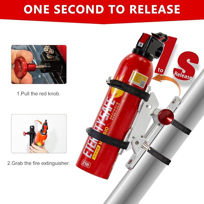 Aluminum Quick Release Fire Extinguisher Mount for 1-10LB Extinguisher | Fit Most Vehicle, Adjustable Roll Bar Holder Compatible with Jeep Wrangler TJ/JK/JL/JKU, Polaris RZR UTV SXS Can-Am X3,Silver