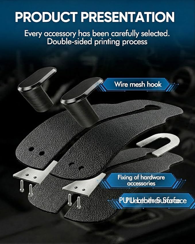 WOCOCN Purse Holder for Car, 2 Pack Heavy Duty Purse Hanger for Car, PU Leather Car Seat Hooks for Purses and Bags, Cute Minimalist Black Headrest Organizer for Handbags & Backpacks