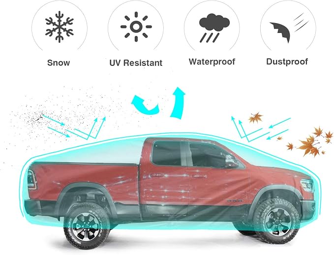 Leader Accessories Truck Car Cover, All-Weather, Fits Pickups 241–250" | Waterproof, Breathable & Windproof Protection Against Rain, Snow, UV & Dust, Xtreme Guard Full Cover for Indoor & Outdoor Use