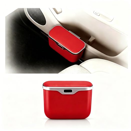 Car Trash Can with Lid - Leakproof Mini Garbage Bin for Door or Seatback,Premium ABS Auto Organizer,Space-Saving Car Garbage Can for Commuters,Families and Pet Owners,Fit for SUV,Sedan,Truck (Red)