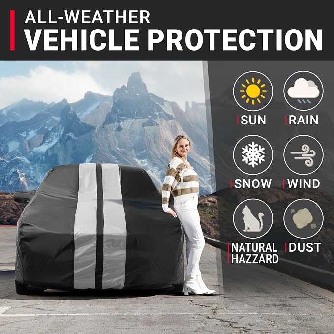 iCarCover Premium Plus Car Cover Waterproof All Weather Rain Snow UV Sun Protection, for GR Supra, Lexus SC, Porsch e Cayman, 718, 911, 350Z, 370Z, Size C30 (See Size Chart), Stripe - Black/Gray