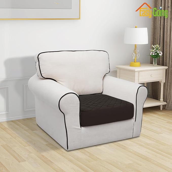 Easy-Going Waterproof Chair Cushion Cover, Non-Slip Leakproof Sofa Seat Cushion Slipcovers, Quilted and Stretch Furniture Protector for Dogs, Pets (1-Piece Chair Cushion, Chocolate)