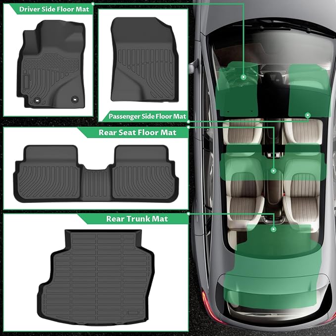 Floor Mats for Toyota Corolla 2009 2010 2011 2012 2013, Custom Fit Corolla Standard,LE,S XLE,XRS,L,LE/S Special Edition Mats, TPE Non-Slip Waterproof 2 Row & Cargo Liner Floor Liners Set