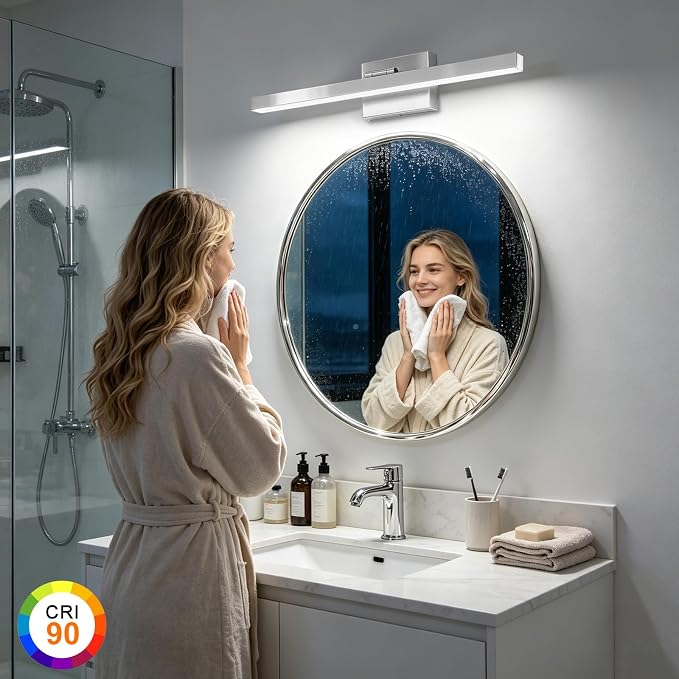 IZORRO Modern Bathroom Vanity Light 16 inch, Rotatable, 12W Dimmable Led Bathroom Light Fixture Over Mirror, Chrome Vanity Light Bar (Cool White 6000K)