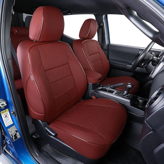 EKR Custom Fit Tacoma Car Seat Covers for Toyota Tacoma 2016 2017 2018 2019 2020 2021 2022 2023 Access Cab - Full Set,Faux Leather(Burgundy)
