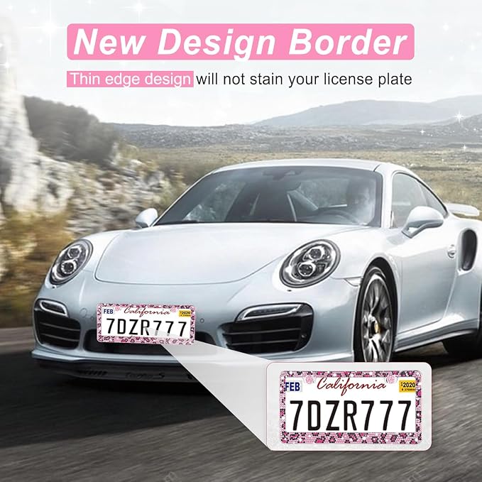 Amiss Bling License Plate Frame for Women, 2Pack Rhinestone Handcrafted Crystal Premium Stainless Steel, Stainless Steel Car Decorative Accessories with Diamond Sparkle Glitter Caps