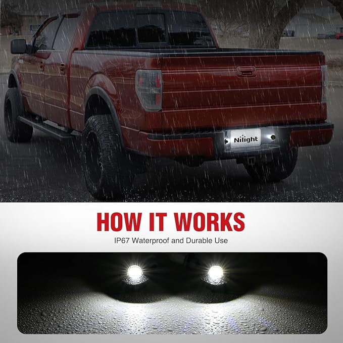 Nilight License Plate Light Compatible with 1990-2003 2004 2005 2006 2007 2008 2009 2010 2011 2012 2013 2014 Ford F150 1999-2016 F250 F350 F450 F550 Super Duty with Black housing 6000K White 2PCS Pack
