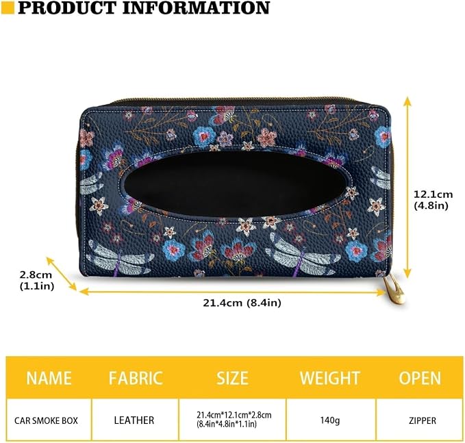 Dragonfly PU Leather Sun Visor Napkin Holder Car Standard Tissue Holder Luxury PU Leather Backseat Tissue Holder FitsSedans SUV Trucks