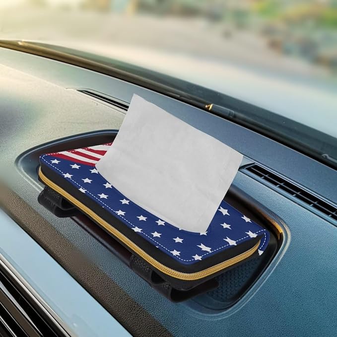 Flag Pattern Leather Car Tissue Holder for Car Sun Visor and Back Seat PU Leather Car Visor Accessories Automotive Visor Tissue Holder