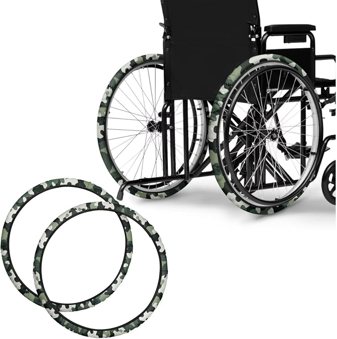 Wheelchair Wheel Covers Camouflage Print 2 PCS Wheelchair Tyre Covers Neoprene Wheel Cover for Transport Wheelchair Wheels