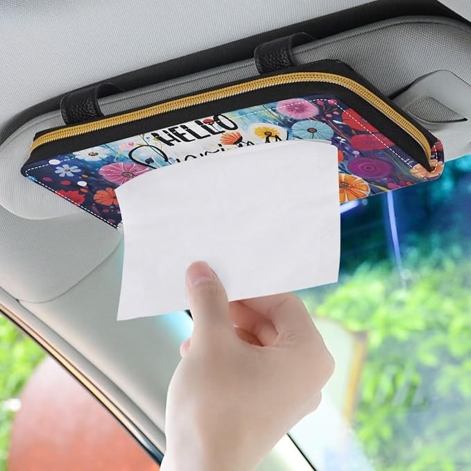 Hello Flower PU Leather Tissue Box Holder PU Leather Visor Tissue Holder Car Decoration Hanging Leather Tissue Holder