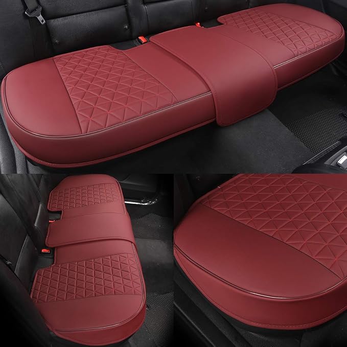 Black Panther Luxury PU Leather Rear Car Seat Cover Adjustable Length (49-55'') Back Seat Protector Fits 90% Vehicles (Sedan SUV Truck), for Seat Bottom Only,Triangle Quilting Design,Burgundy