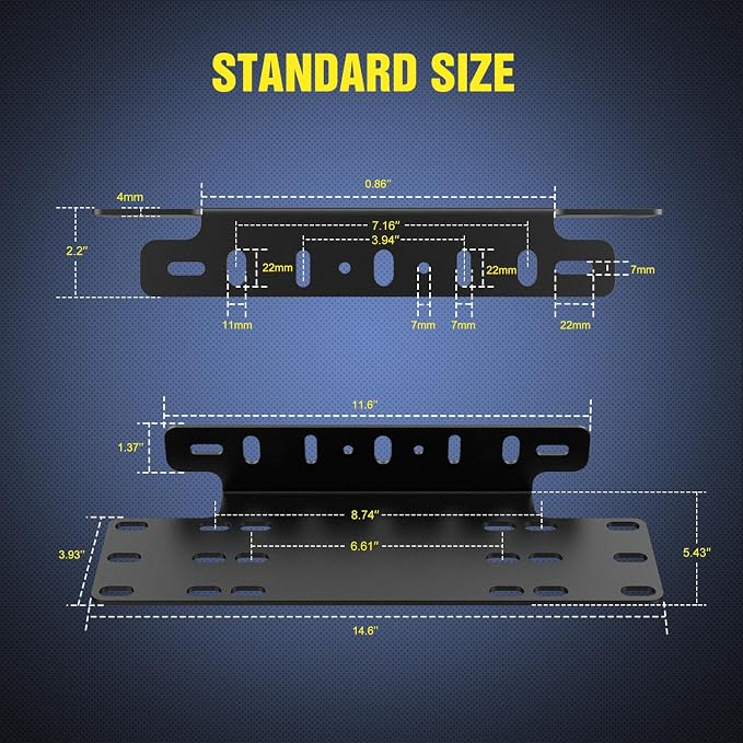 Nilight 90044B Universal License Heavy Duty Steel Front Plate Mounting Bracket Holder for Off-Road LED Work Lamps Lighting Bars, 2 Years Warranty, Black