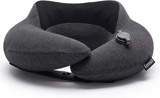 Keemall Inflatable Neck Pillow, Premium Travel Neck Pillow for Airplane Headrest Sleep - 3rd Generation, Double Comfort Plane Pillow for Long Flight