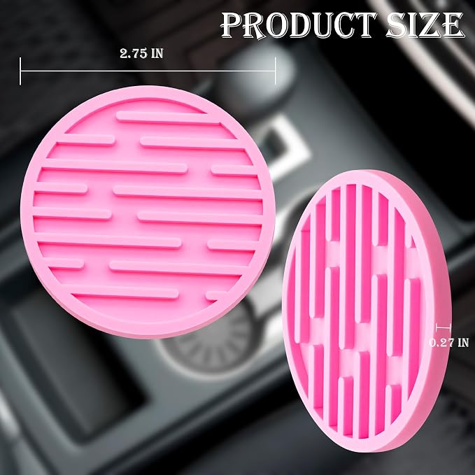 2 Pack Silicone Car Cup Holder Coaster – 2.75 Inch Anti-Slip Drink Coaster, Perfect for Coffee & Beverages – Cute Car Interior Decor for Women & Girls (Pink)