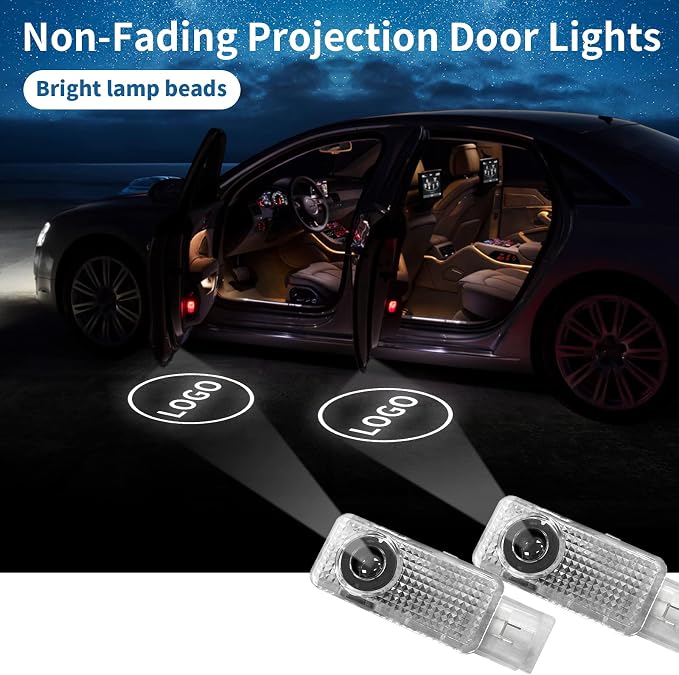 2 Pcs Non-Fading Car Projection LED Projector Door Shadow Light Welcome Light Laser Emblem Logo Puddle lights Compatible for A/C/E/GLC/GLA/GLE/GLS/S/R Class (W203 C-Class 2001-2007)