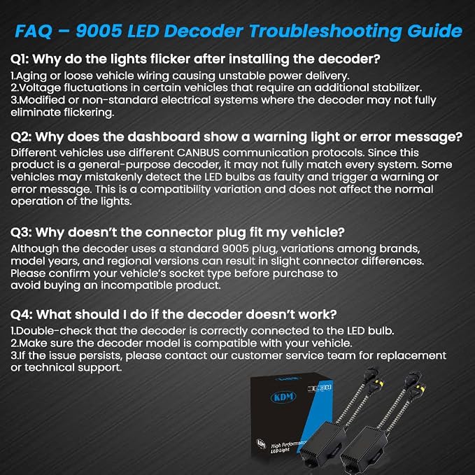 KDM 9005 9006 H10 9012 LED Light Decoder Canbus,Anti Flickering Error Free Load Resistor, LED Warning Canceller Resistor Adapter,2Pack